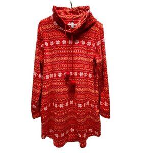 Ambrielle Sleepwear Fleece Nightgown Women's Medium Red White Holiday Winter EUC